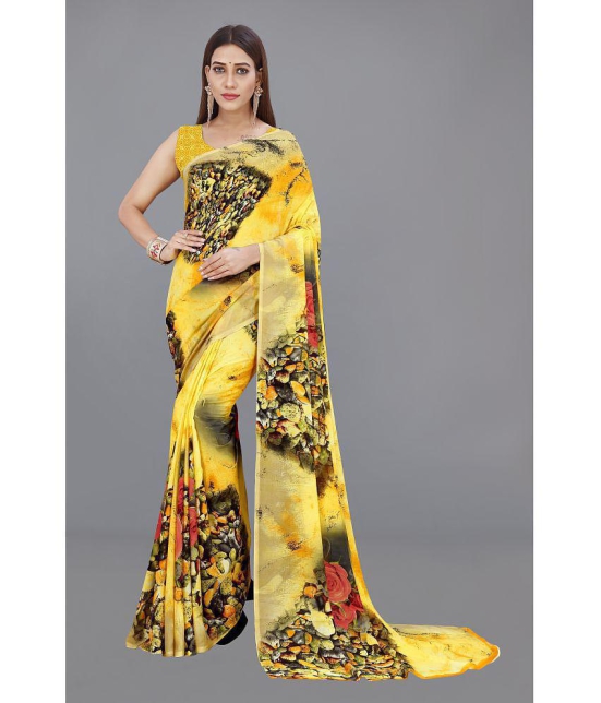 Anand Sarees - Yellow Georgette Saree With Blouse Piece ( Pack of 1 ) - Yellow