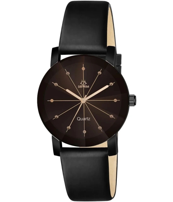 Septem Black Leather Analog Mens Watch