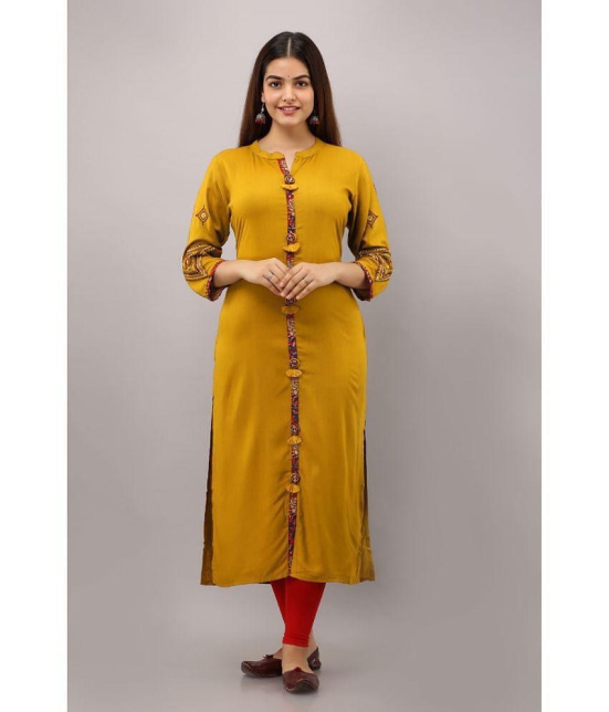 Preksha - Mustard Rayon Womens Front Slit Kurti ( Pack of 1 ) - None