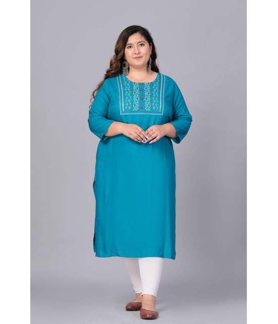 Preksha Rayon Embroidered Straight Women's Kurti - Turquoise ( Pack of 1 ) - None