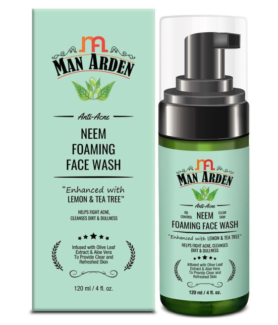 Man Arden Anti-Acne Neem Foaming Face Wash - Helps Fight Acne, Cleanses Dirt And Dullness - Infused With Olive Leaf Extract And Aloe Vera, 120ml