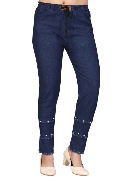 Aarika Girls Party Wear Navy Blue Colour Beads Emballished Denim Jeans - None