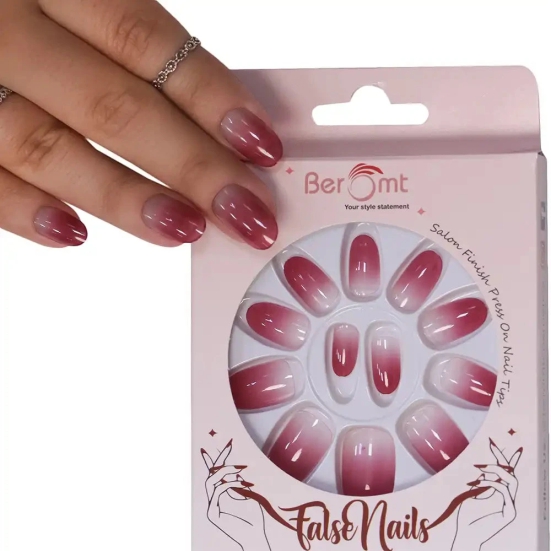 PRINTED SHORT SQUARE NAILS - (NAIL KIT INCLUDED)-Persian Plum