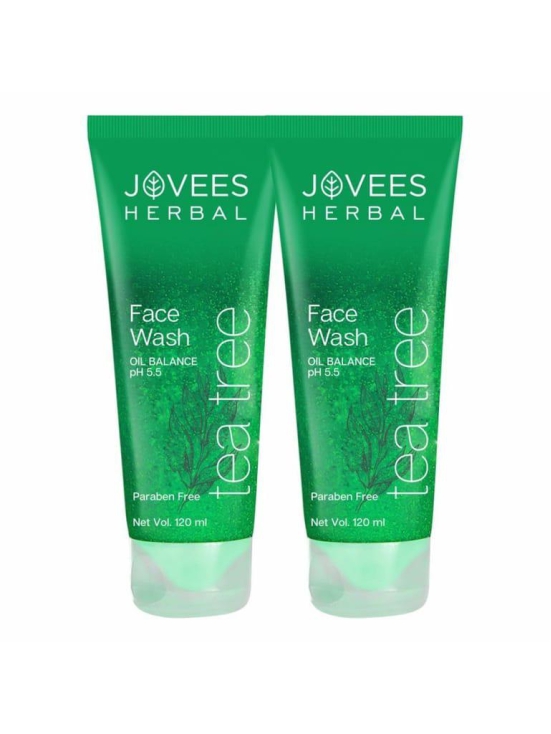 Jovees Herbal Tea Tree Oil Control Face Wash | For Oily & Acne Prone Skin | With Vitamin E & Tea Tree Oil | Prevents Pimple & Acne Breakout 120ml (Pack of 2)