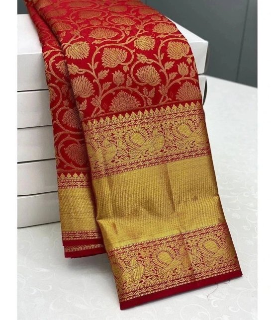 Om Shantam Sarees Art Silk Woven Saree With Blouse Piece - Red ( Pack of 1 ) - Red