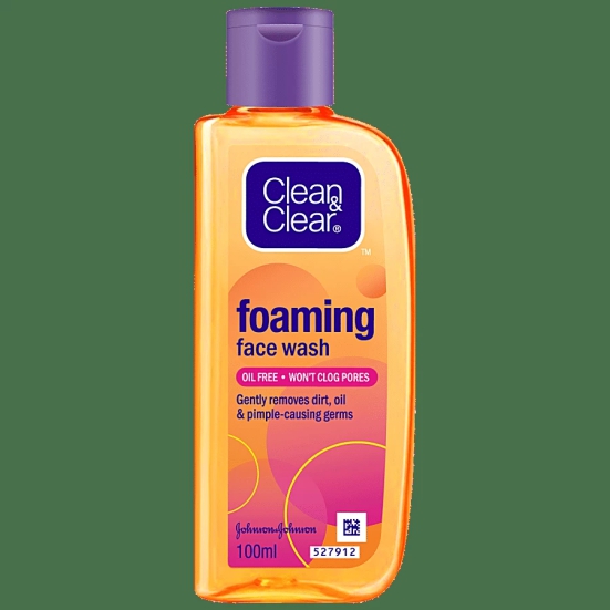 Clean & Clear Foaming Face Wash - Oil-Free, Wont Clog Pores, Removes Oil & 99.8% Pimple Causing Germs, 100 Ml