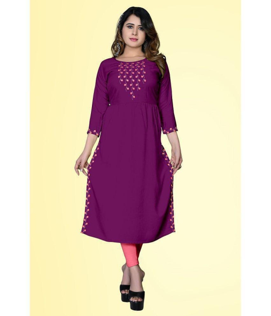 haya fashion - Magenta Rayon Women's Straight Kurti ( Pack of 1 ) - None