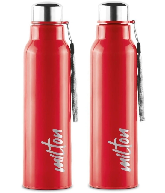 Milton Steel Fit 900 Insulated Inner Stainless Steel Water Bottle, Set of 2, 630 ml Each, Red - Red