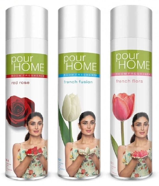 POUR HOME Red Rose , Fusion & Flora Room Freshener 220ML Each(Pack of 3)