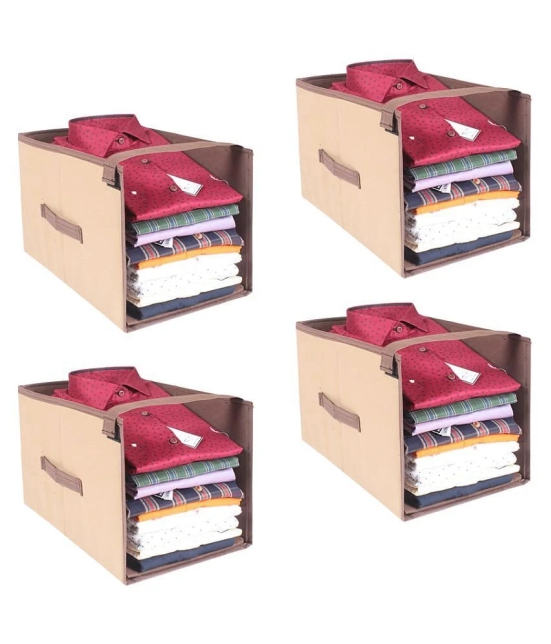 PrettyKrafts Shirt Stacker, Closet Organizer, Open Front, Shirts and Clothing Organizer, (Set of 4) BrownBeige