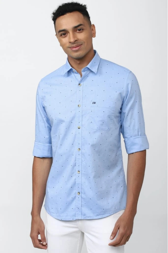 Men Blue Slim Fit Print Full Sleeves Casual Shirt