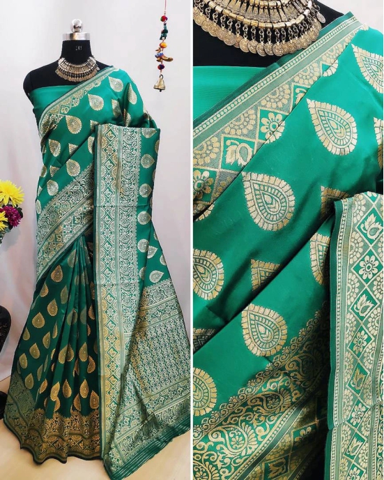 Womens Cotton Silk Saree With Blouse-Green / Free Size