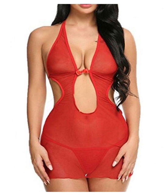 CELOSIA Net Baby Doll Dresses With Panty - Red Single - L