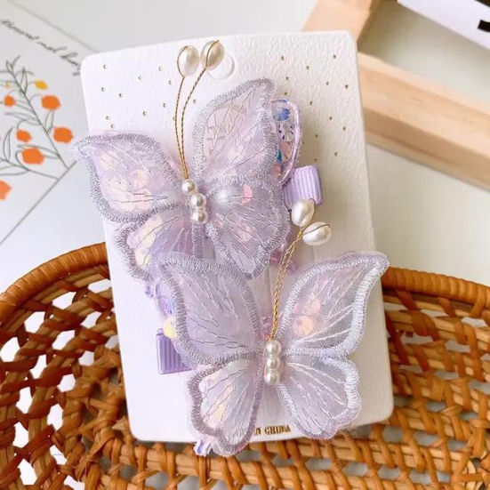 Pair of fabric butterflies hairclip-Purple