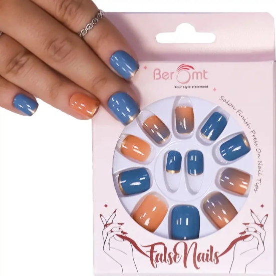 SHORT NUDE FRENCH TIPS (NAIL KIT INCLUDED)-Gold Blue