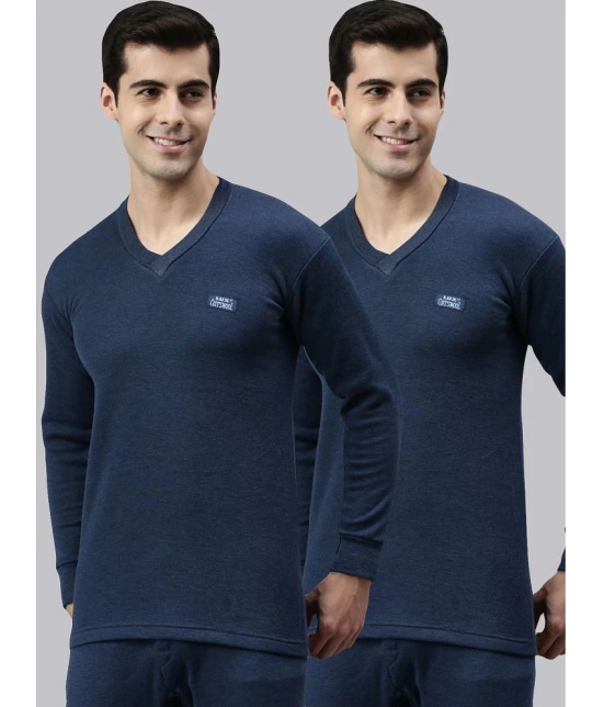 Pack of 2 Lux Cottswool - Blue Cotton Blend Mens Thermal Tops - None