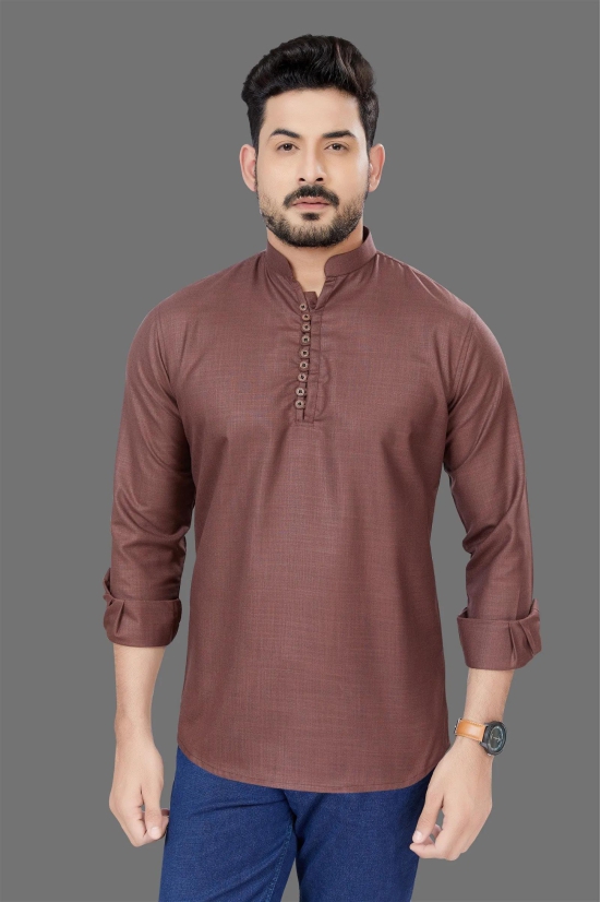 Chocolate Brown Short Cotton Kurta-XL - 42 / Brown