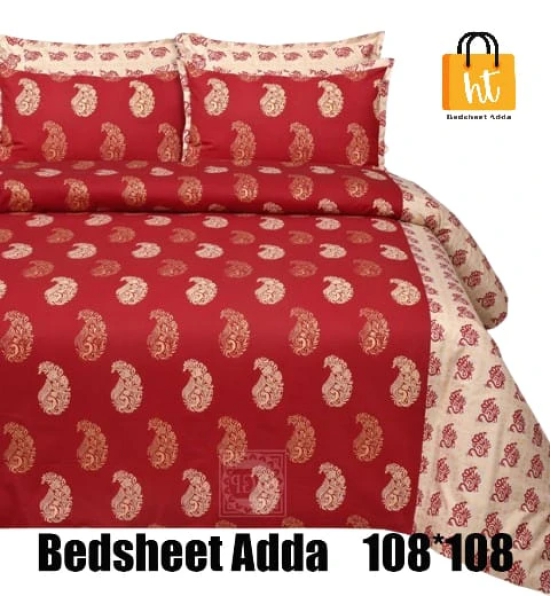 Bedsheet Adda-Super Mega King Size  King Size(108*108 in)-Pure Cotton Sanganeri Printed Jaipuri  Double Bedsheet With 2 Matching Pillow Covers-RJ-14-03-(108*108)-HT8301