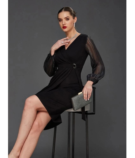 Miss Chase Polyester Solid Knee Length Womens Wrap Dress - Black ( Pack of 1 ) - None