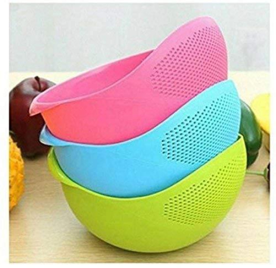 Denzcart Rice Bowl Strainer, Mixing Bowl Washing Rice water drain Basket (Multicolor Pack of 3)  by Ruhi Fashion India