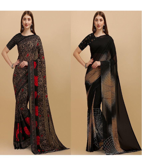 LEELAVATI - Black Georgette Saree With Blouse Piece ( Pack of 2 ) - Black