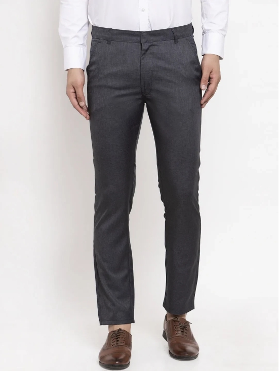 Indian Needle Men's Black Cotton Solid Formal Trousers-32 / Grey