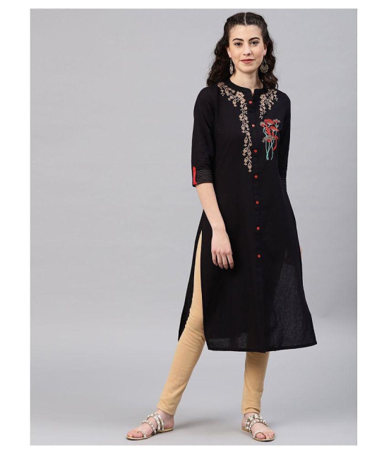 Alena - Black Cotton Women''s Straight Kurti - XL