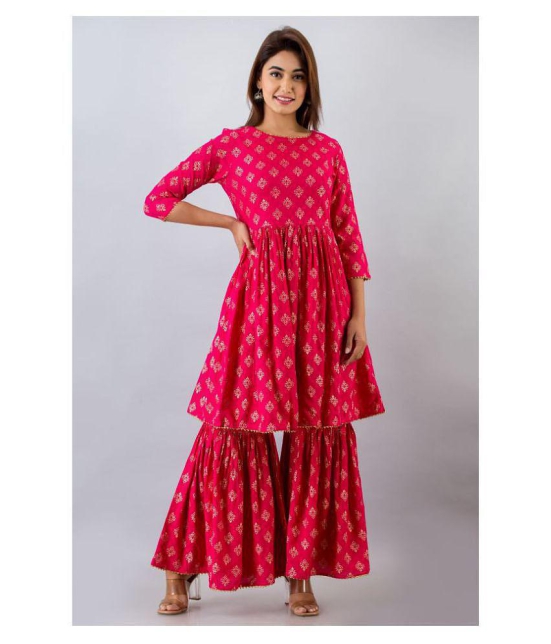 FabbibaPrints Rayon Kurti With Sharara And Gharara - Stitched Suit Single - L