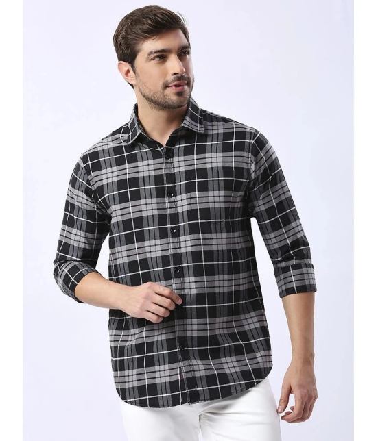 HJ HASASI 100% Cotton Slim Fit Checks Full Sleeves Mens Casual Shirt - Black ( Pack of 1 ) - None