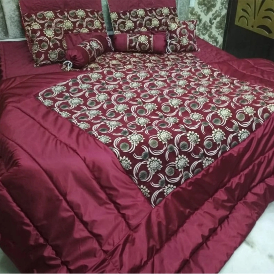 Chenille Bedding set of 8 Pcs-Maroon