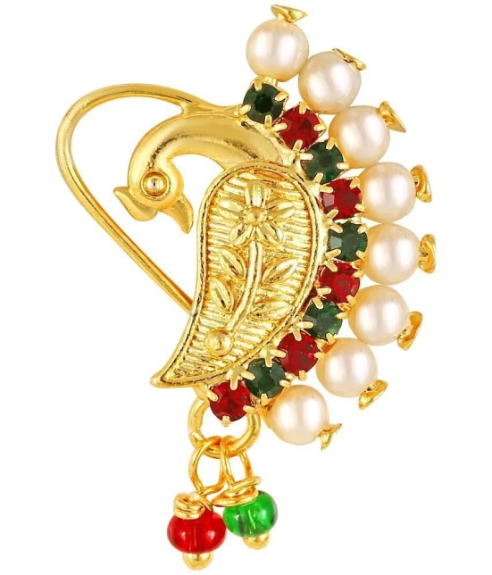 Vivastri Gold Plated Red Stone with Peals Alloy Maharashtrian Nath Nathiya./ Nose Pin for Women &Girls VIVA1009NTH-TAR - Multi Color