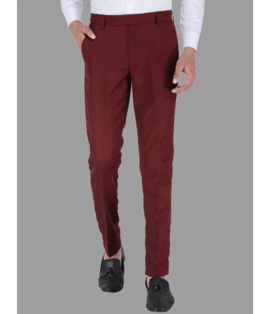 Playerz - Maroon Polycotton Slim - Fit Mens Formal Pants ( Pack of 1 ) - None