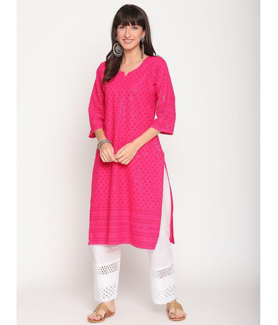 Queenley - Pink Cotton Women's Straight Kurti ( Pack of 1 ) - L