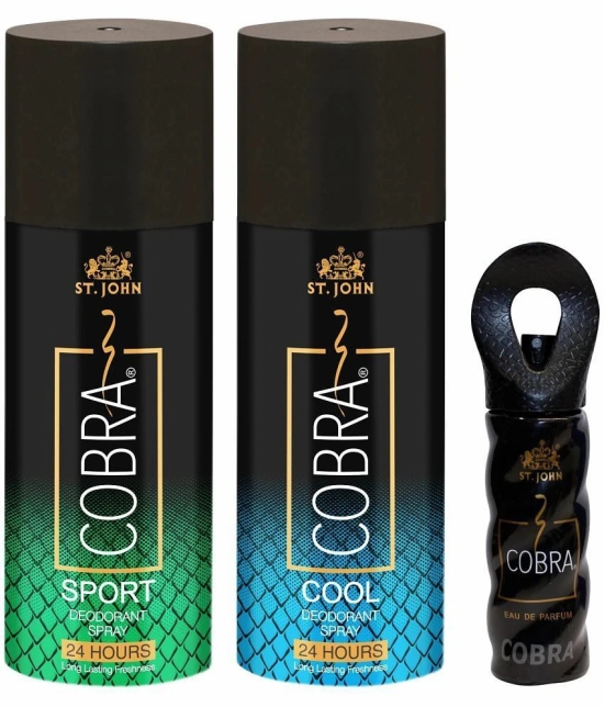 ST.JOHN Cobra Cool, Sport 150 Each & Cobra 15ml Deodorant Spray & Perfume for Men (315ml) Pack of 3