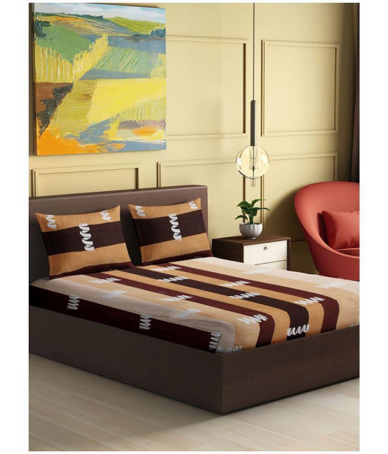 Abhikram - Brown Cotton Double Bedsheet with 2 Pillow Covers - Brown