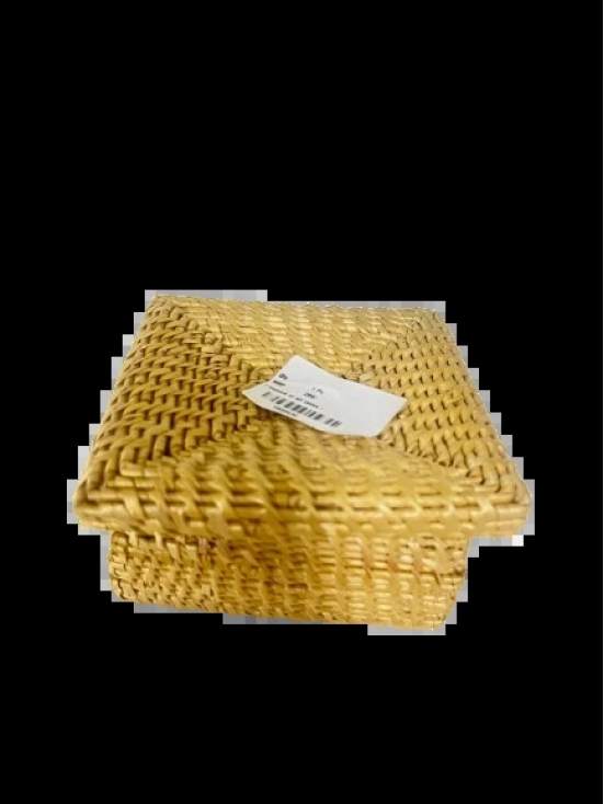 Golden Grass Box Square | Bamboo Handicraft | Bamboo Grass Work | Storage Box