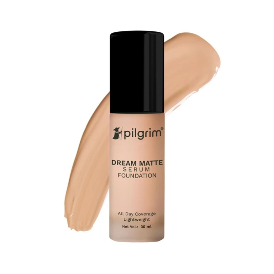 Pilgrim Serum Liquid Foundation, Matte & Poreless, 30 ml | Foundation for face make up infused with Vit C, Hyaluronic Acid & Bamboo Extract |Water-Resistant,All Day Coverage |All Skin Types