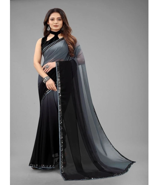 Apnisha Georgette Dyed Saree With Blouse Piece - Grey ( Pack of 1 ) - Grey