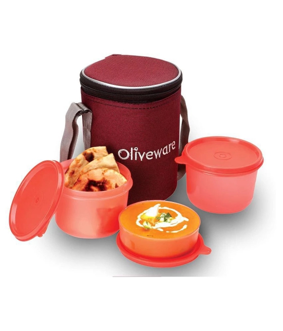 Oliveware Easy Meal Lunch Box 2 Big & 1 Small Container - Red