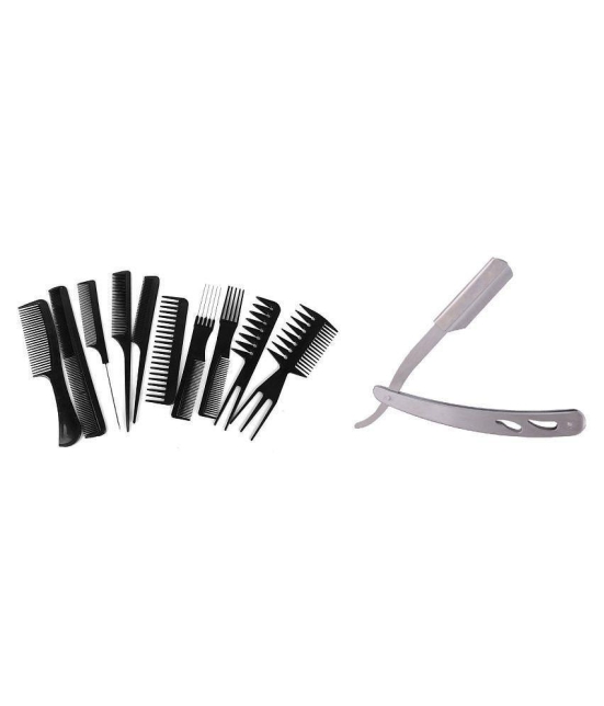 Lenon Professional 10 Pcs Comb With Stainless Steel Salon Razor Pack of 2