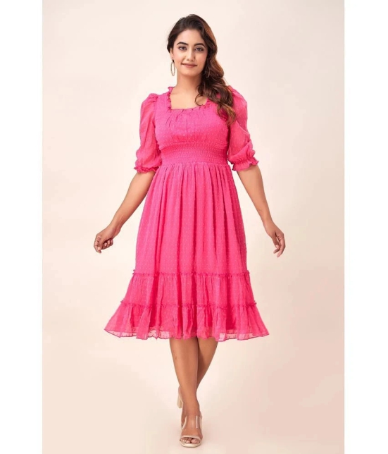 FabbibaPrints Chiffon Self Design Midi Womens Fit & Flare Dress - Pink ( Pack of 1 ) - None