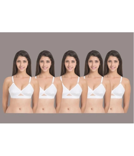 Desiprime - White Cotton Non Padded Womens Everyday Bra ( Pack of 5 ) - None