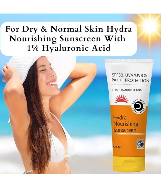 Dermistry 1% Hyaluronic Acid Hydra Nourishing Anti-Pollution Sunscreen Aqua Gel for Dry Skin SPF 50 UVA UVB PA+++ Sun Protection-50ml