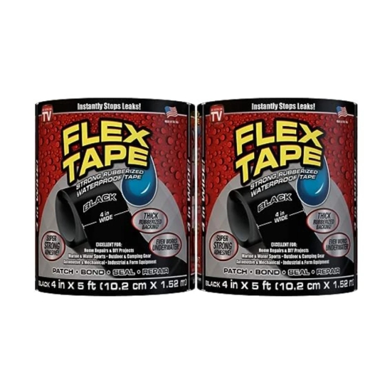 LAFORTE Flex Tape Strong Rubberized Waterproof Permanent Repair for Leaks and Cracks Pack Of 2 Rolls (4 X 5)