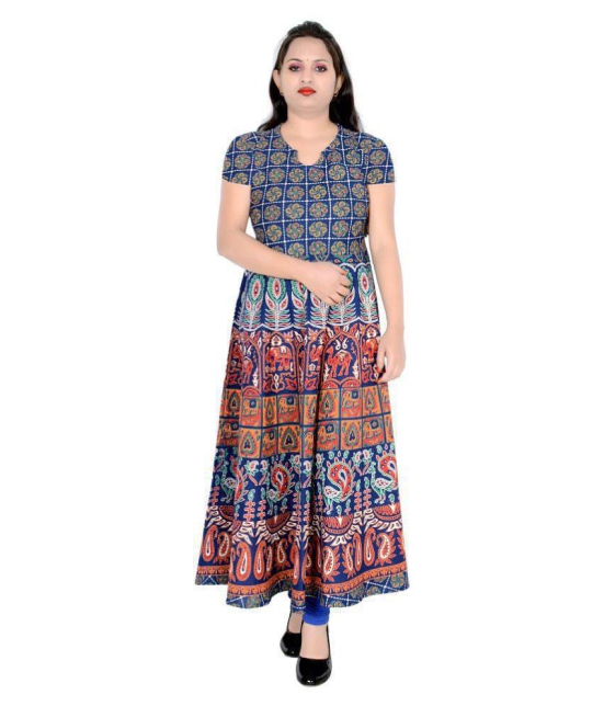 Sttoffa - Blue Cotton Women's Flared Kurti - XXL