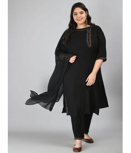 PrettyPlus by Desinoor - Black Straight Rayon Womens Stitched Salwar Suit ( Pack of 1 ) - None