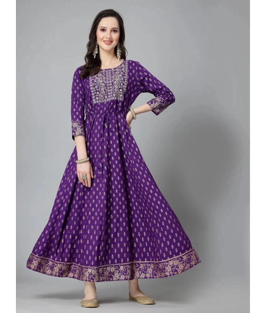 Stylum Rayon Printed Anarkali Womens Kurti - Purple ( Pack of 1 ) - None