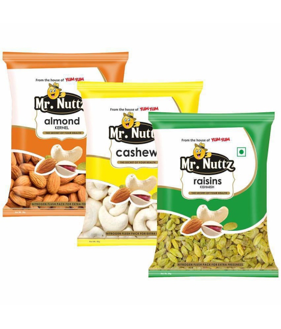 Mr.Nuttz Premium Dry Fruits Combo Pack 150g (Badam, Kaju & Kishmish) - Almonds, Cashews, Raisins  (3 x 50 g)