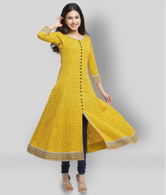 Yash Gallery - Yellow Cotton Blend Womens Front Slit Kurti ( Pack of 1 ) - XS