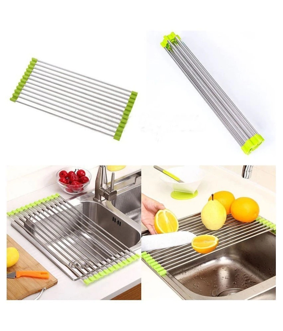 Masvi Enterprise Stainless Steel Kitchen Sink Crockery Vegetable Wash Drainer Utensils Drain Rack - Assorted